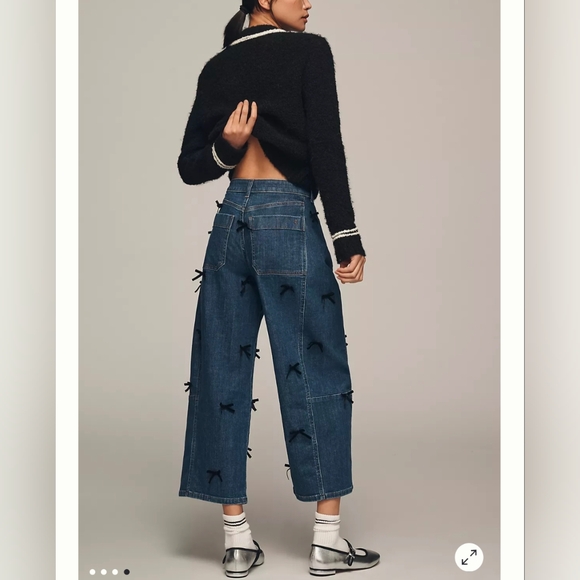 Anthropologie Pilcro The Kenna Mid-Rise Heritage Barrel Jeans Women 28P Bow - Picture 2 of 10